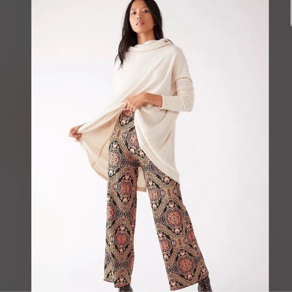 Free People Sun in the West Pants S Boho 70s Paisley Flare Wide Leg